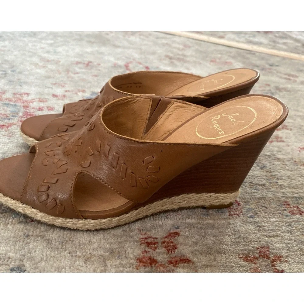 Jack Roger's Wedge Sandals Brown Leather Womens Size 7.5
